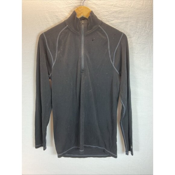 Smartwool‎ Pullover Mens Medium Black Wool 1/4 Zip Base Layer Hiking - Picture 1 of 10
